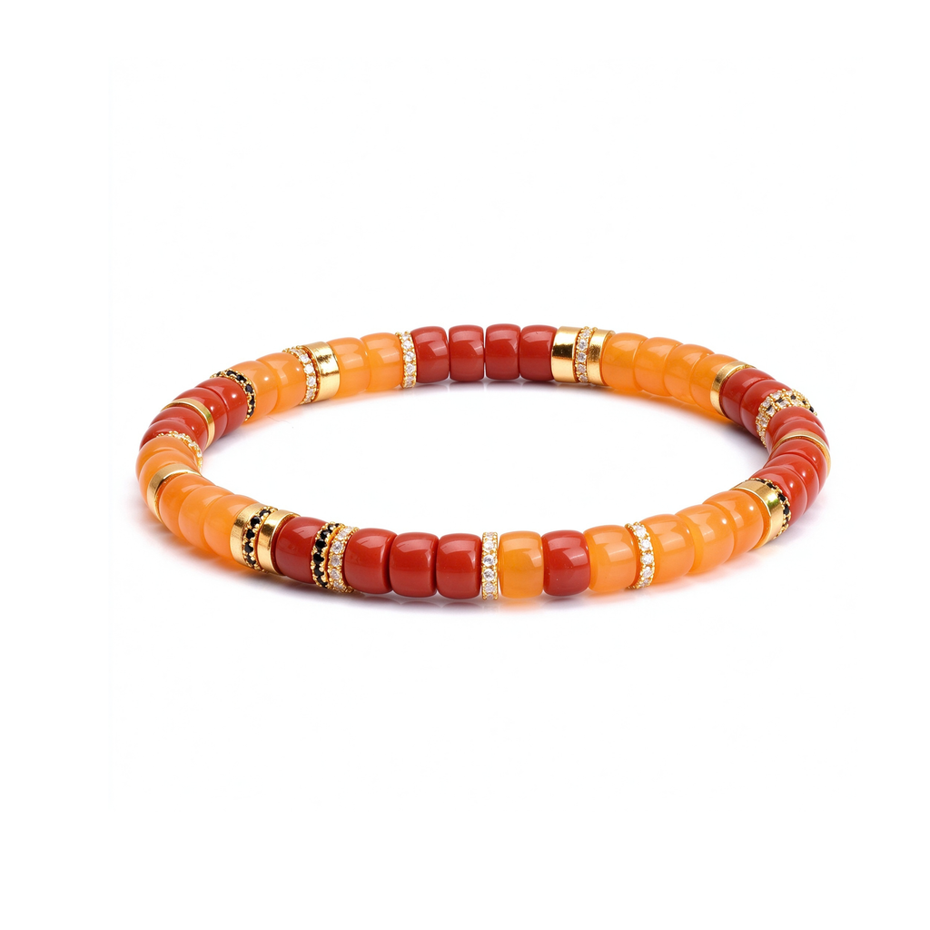 Golden Hour | Natural Red Agate &amp; Yellow Chalcedony Disc Bracelet