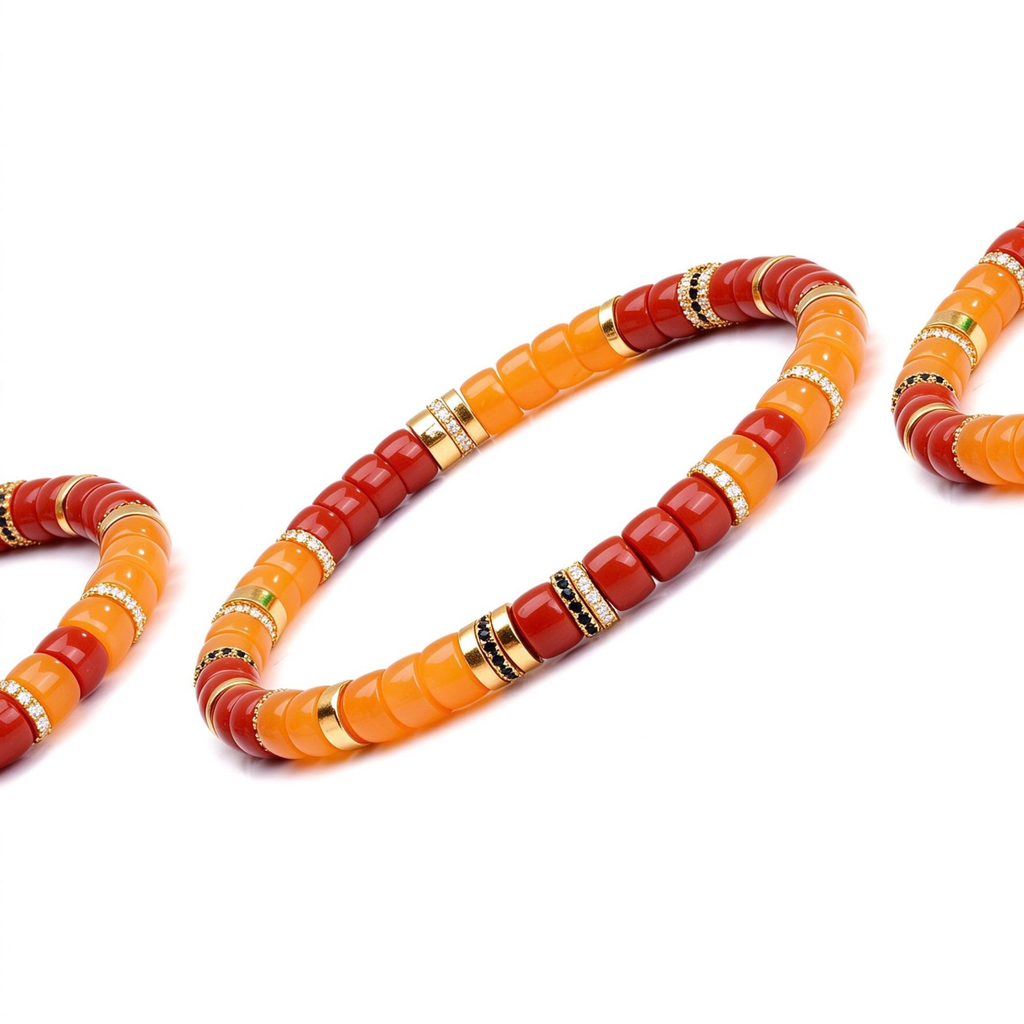 Golden Hour | Natural Red Agate &amp; Yellow Chalcedony Disc Bracelet