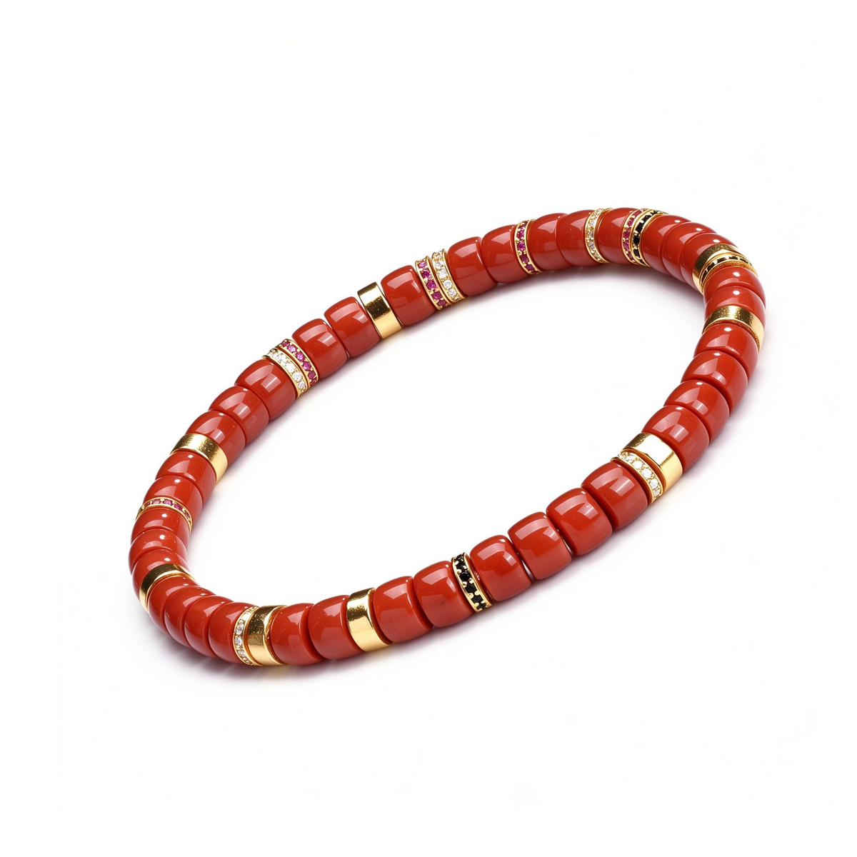 Sacred Crimson | Natural Red Agate Disc Bracelet with 18K Gold &amp; Micro-Pave Moissanite