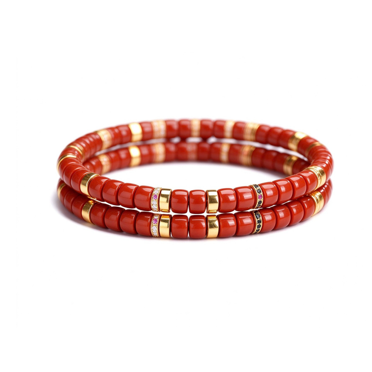 Sacred Crimson | Natural Red Agate Disc Bracelet with 18K Gold &amp; Micro-Pave Moissanite