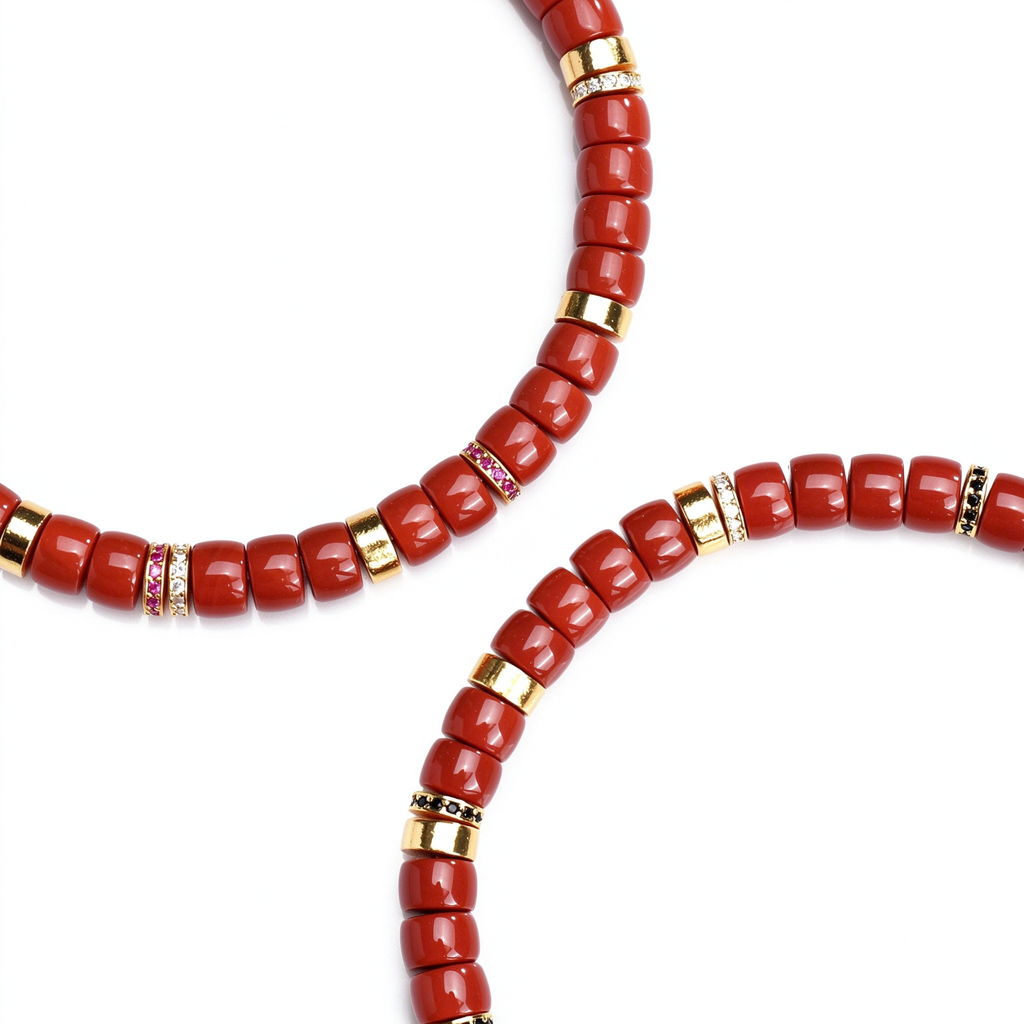 Sacred Crimson | Natural Red Agate Disc Bracelet with 18K Gold &amp; Micro-Pave Moissanite
