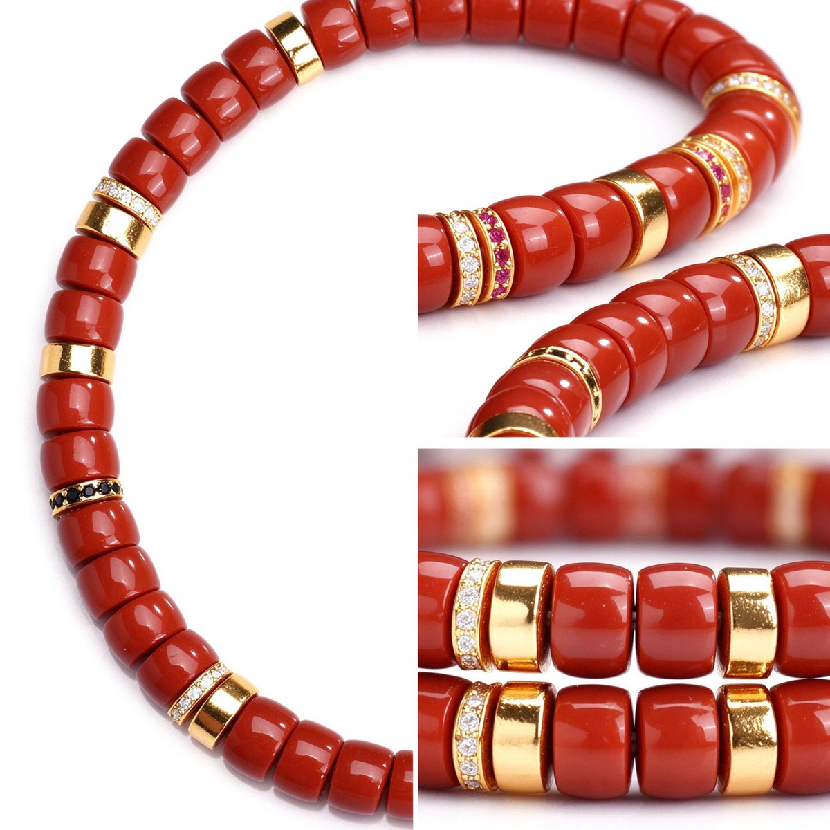 Sacred Crimson | Natural Red Agate Disc Bracelet with 18K Gold &amp; Micro-Pave Moissanite