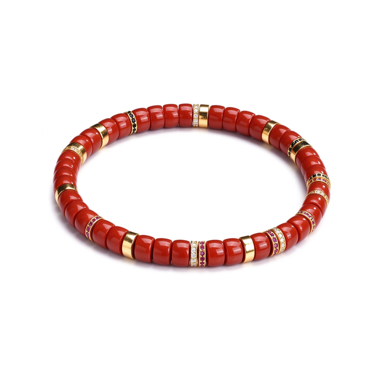 Sacred Crimson | Natural Red Agate Disc Bracelet with 18K Gold &amp; Micro-Pave Moissanite