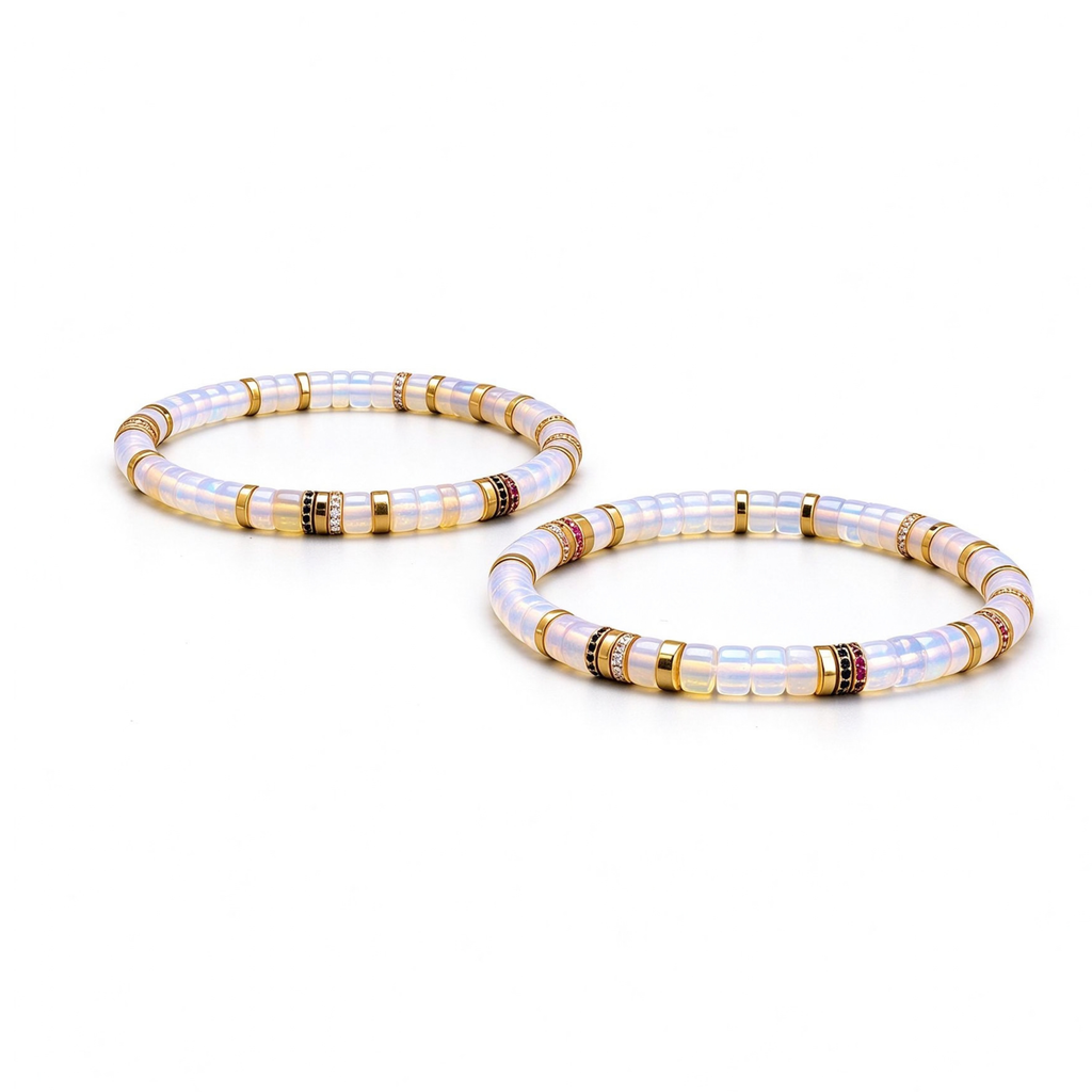 Celestial Opal & 18K Gold Moissanite Bracelet