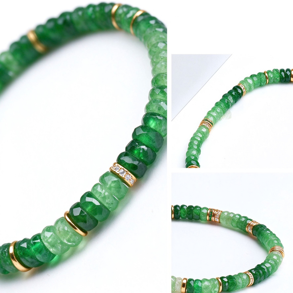 Tsavorite & 18K Gold Faceted Disc Bracelet (4.5mm）