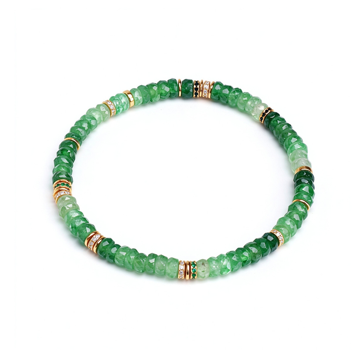 Tsavorite & 18K Gold Faceted Disc Bracelet (4.5mm）