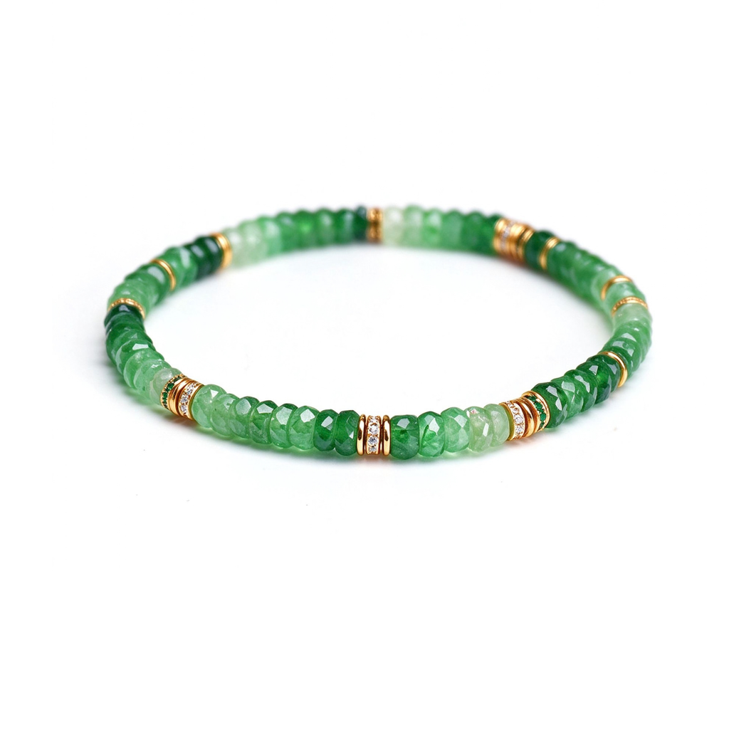 Tsavorite & 18K Gold Faceted Disc Bracelet (4.5mm）