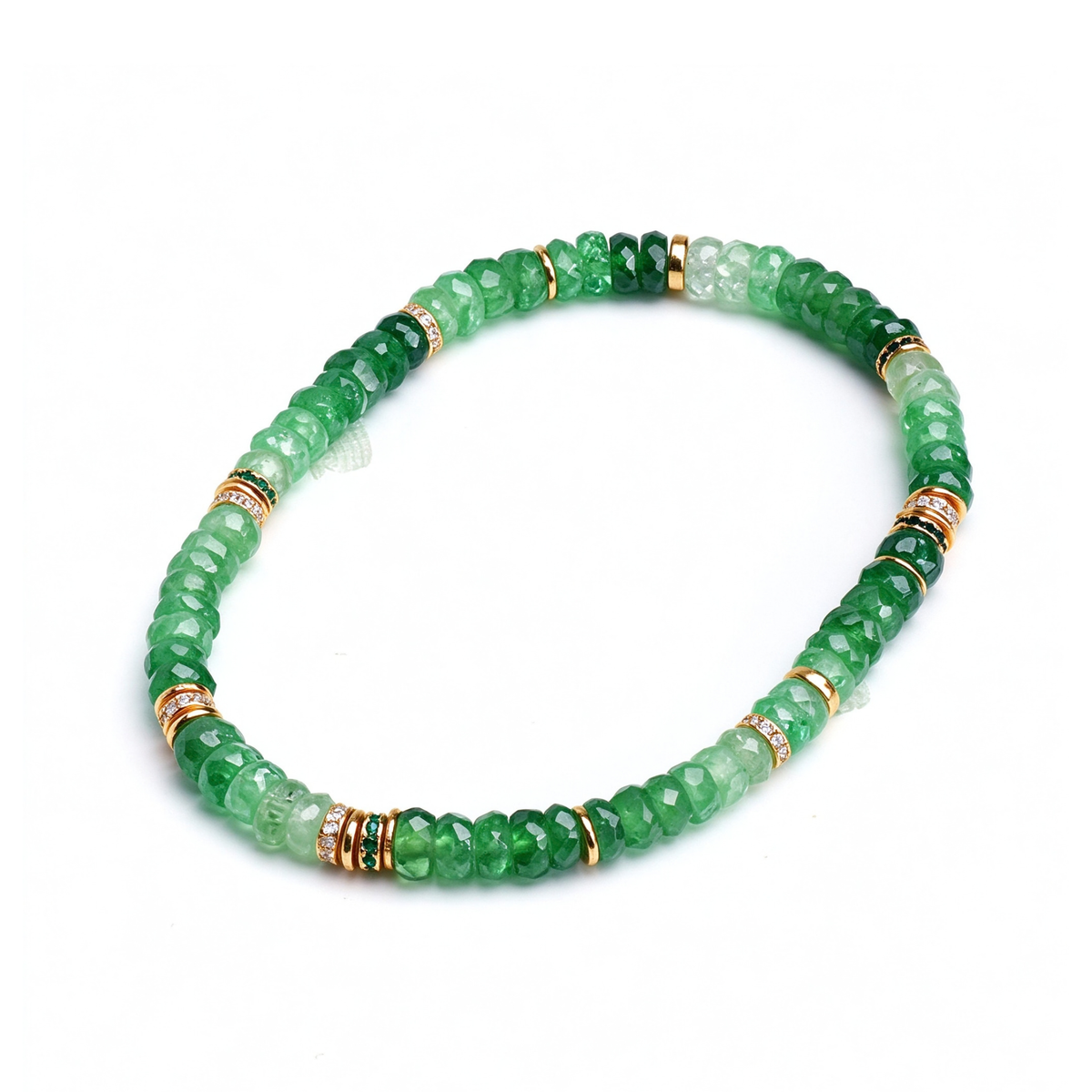Tsavorite & 18K Gold Faceted Disc Bracelet (4.5mm）