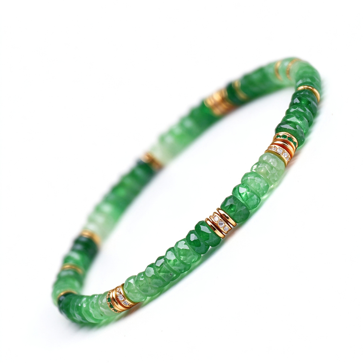 Tsavorite & 18K Gold Faceted Disc Bracelet (4.5mm）