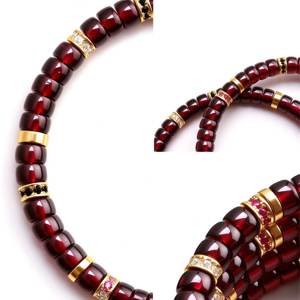 Wine-Red Garnet 18K Gold Moissanite Bracelet