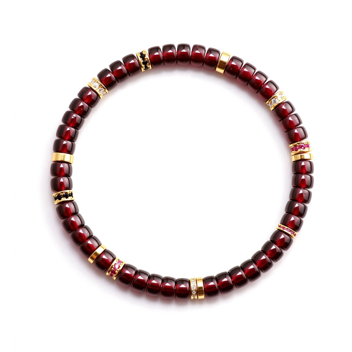 Wine-Red Garnet 18K Gold Moissanite Bracelet