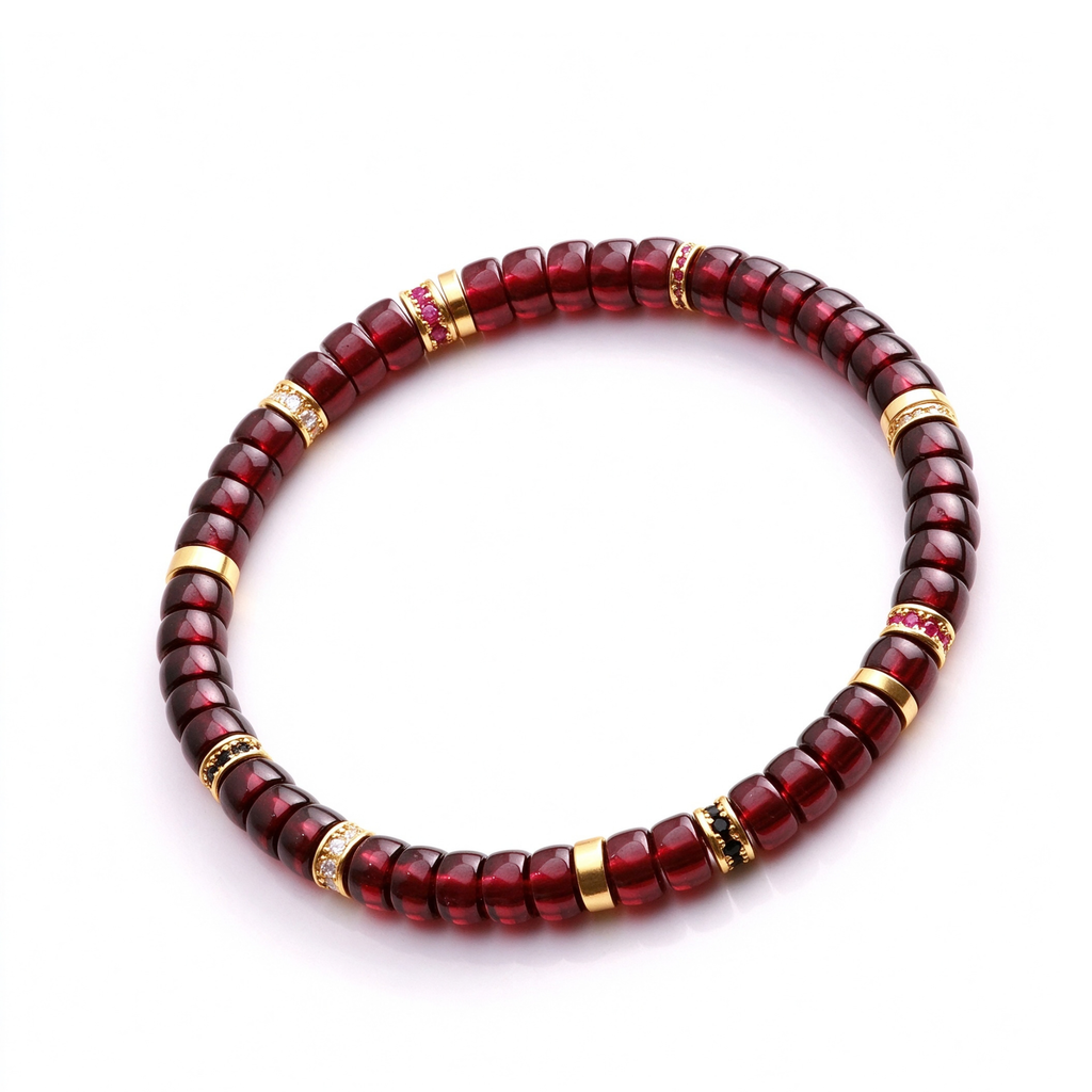 Wine-Red Garnet 18K Gold Moissanite Bracelet