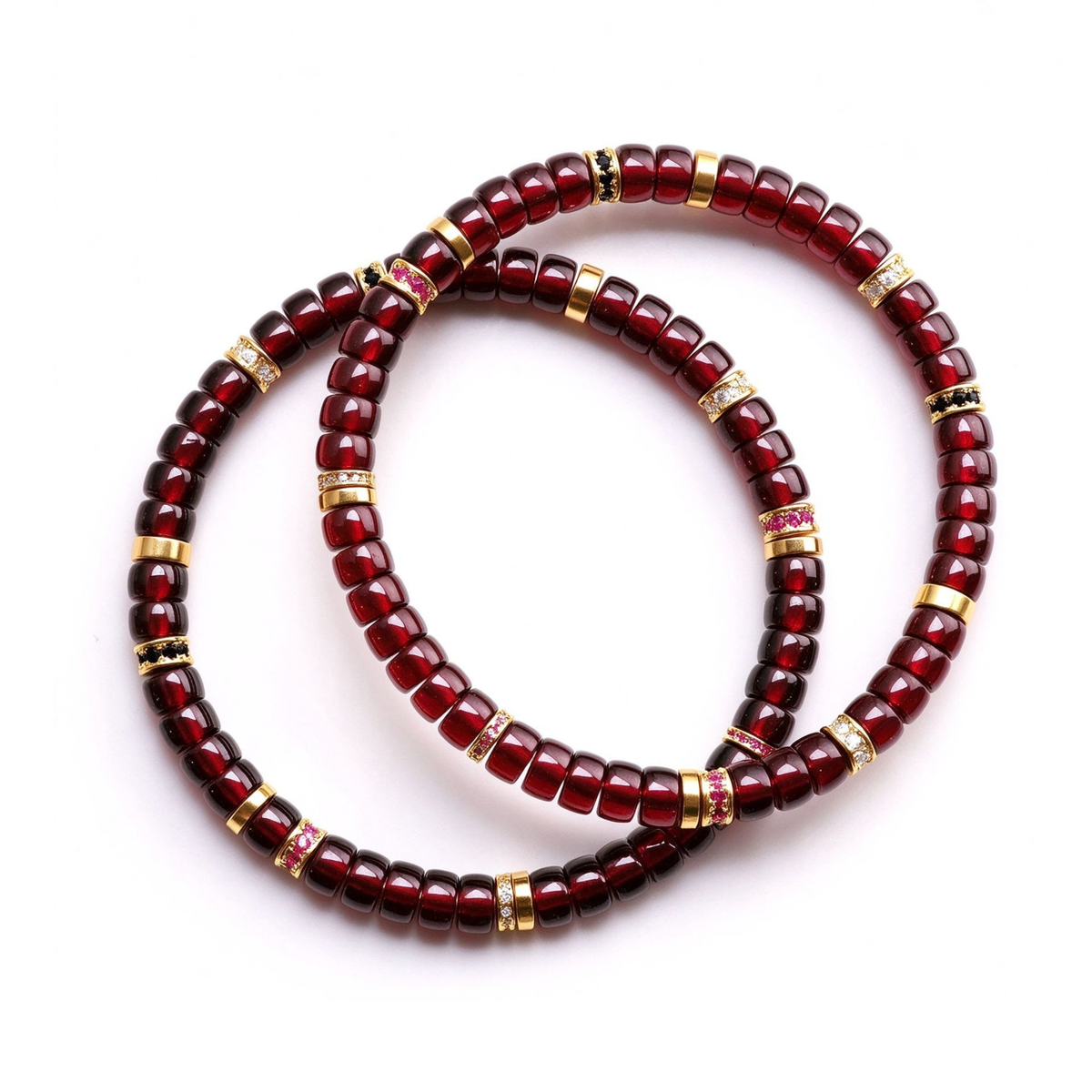 Wine-Red Garnet 18K Gold Moissanite Bracelet
