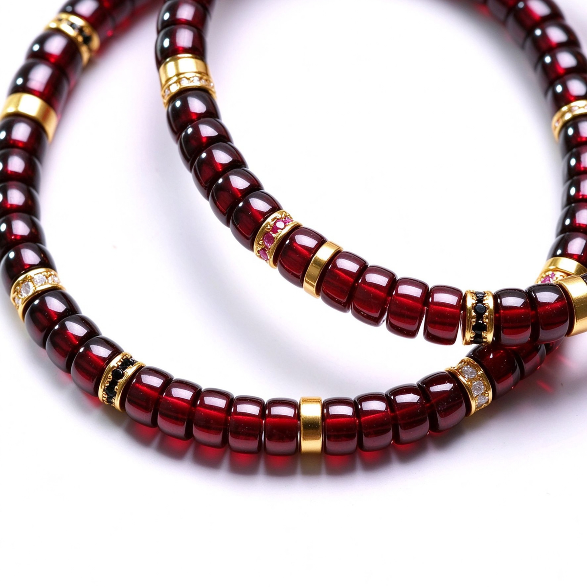 Wine-Red Garnet 18K Gold Moissanite Bracelet