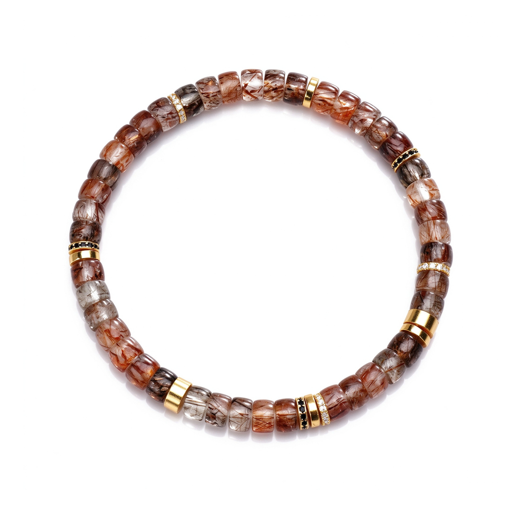 Black Gold Rutile & 18K Gold Disc Bracelet