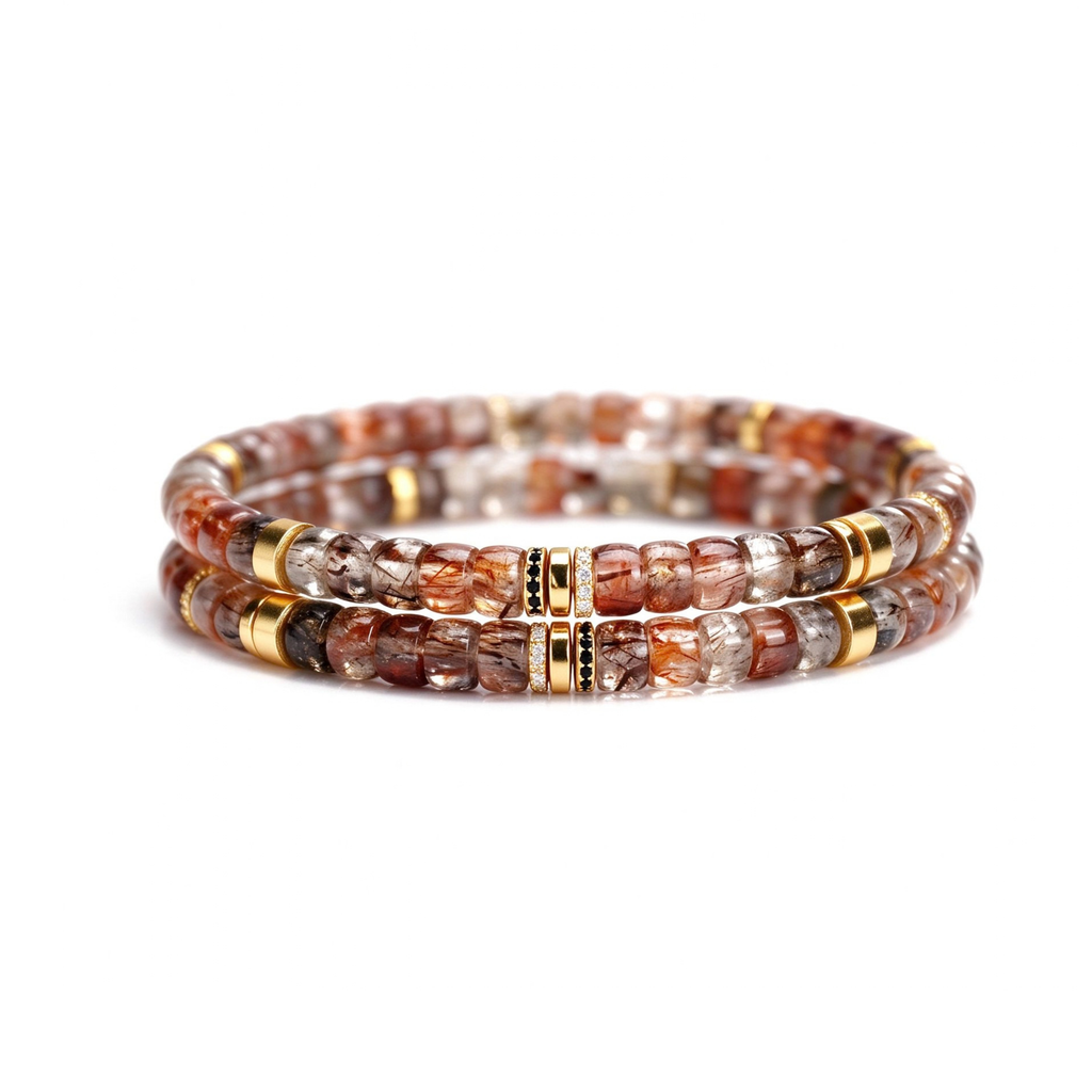 Black Gold Rutile & 18K Gold Disc Bracelet
