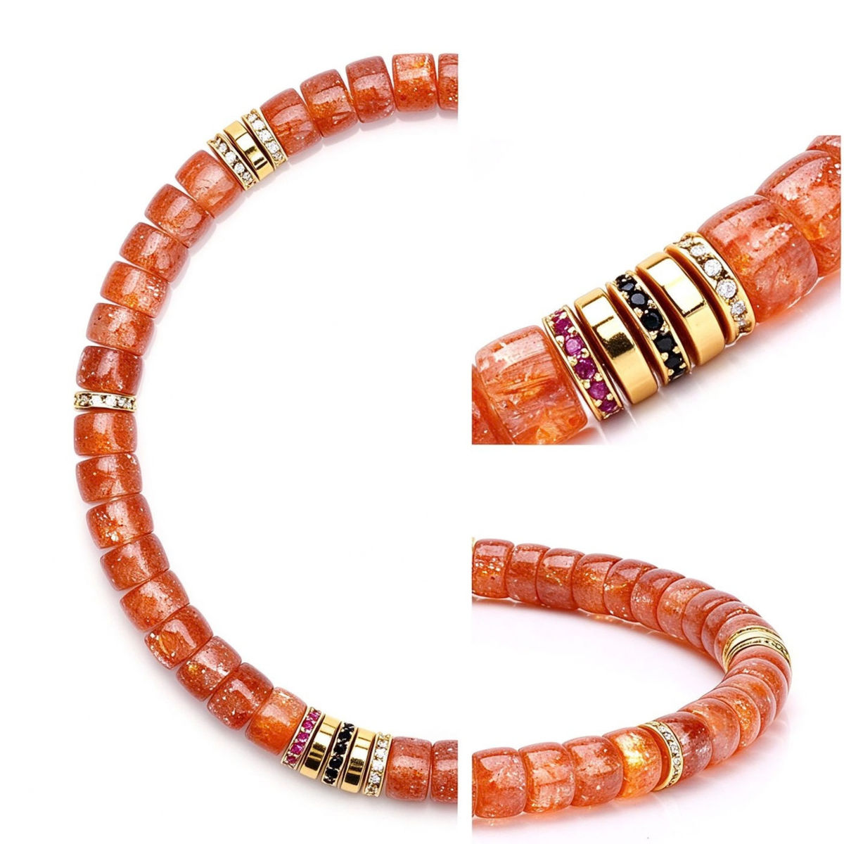 Natural Sunstone 18K Gold Moissanite Bracelet