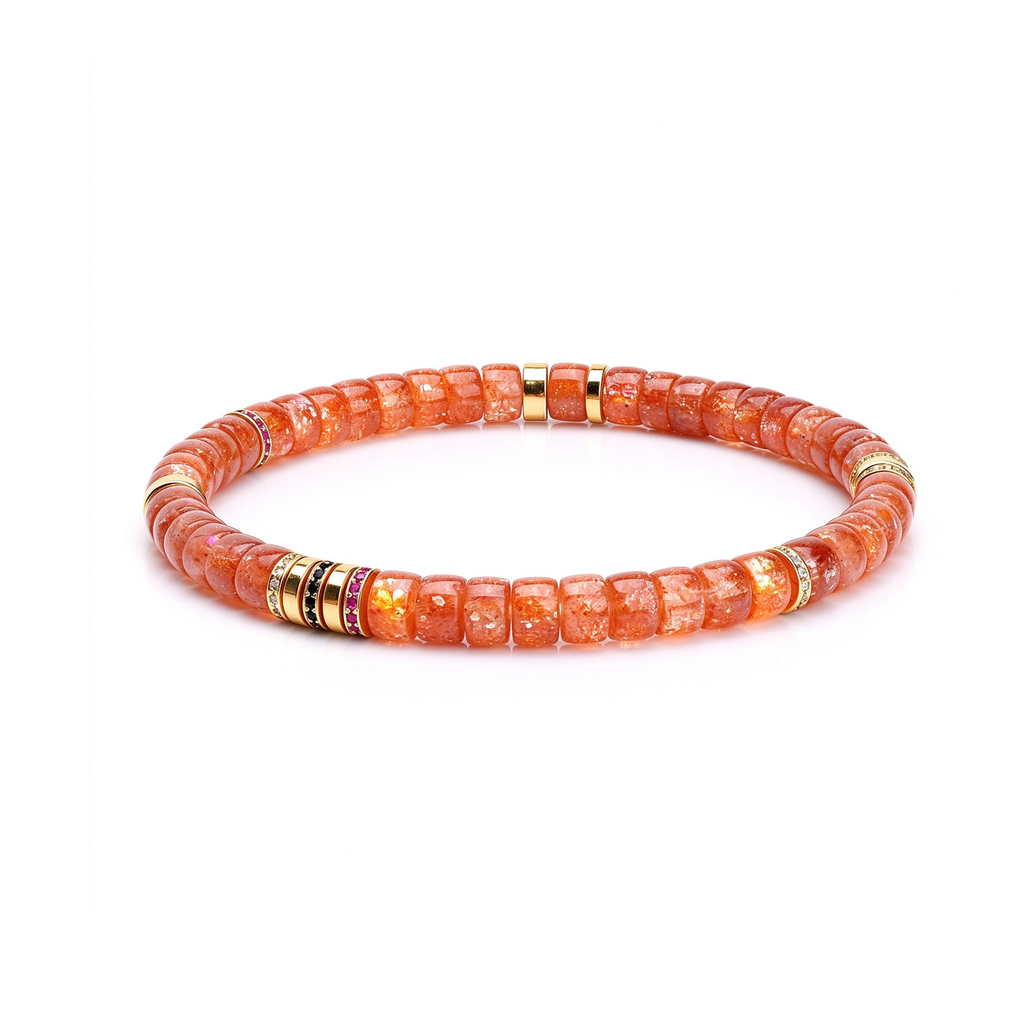 Natural Sunstone 18K Gold Moissanite Bracelet
