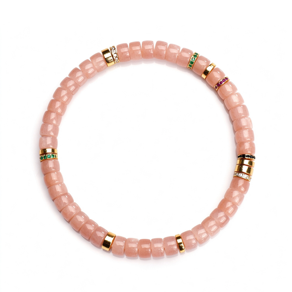 Warm Sunset Glow | Pink Moonstone Disc Bead Bracelet
