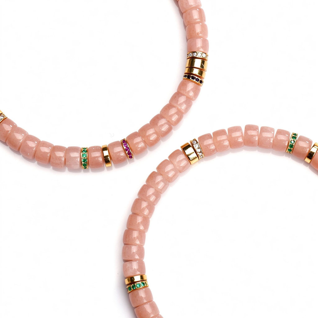 Warm Sunset Glow | Pink Moonstone Disc Bead Bracelet