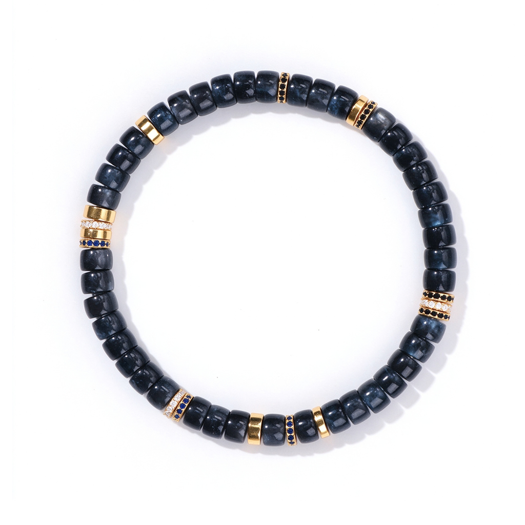 Ocean Depth &amp; Strength | Men's Deep Aquamarine Disc Bracelet
