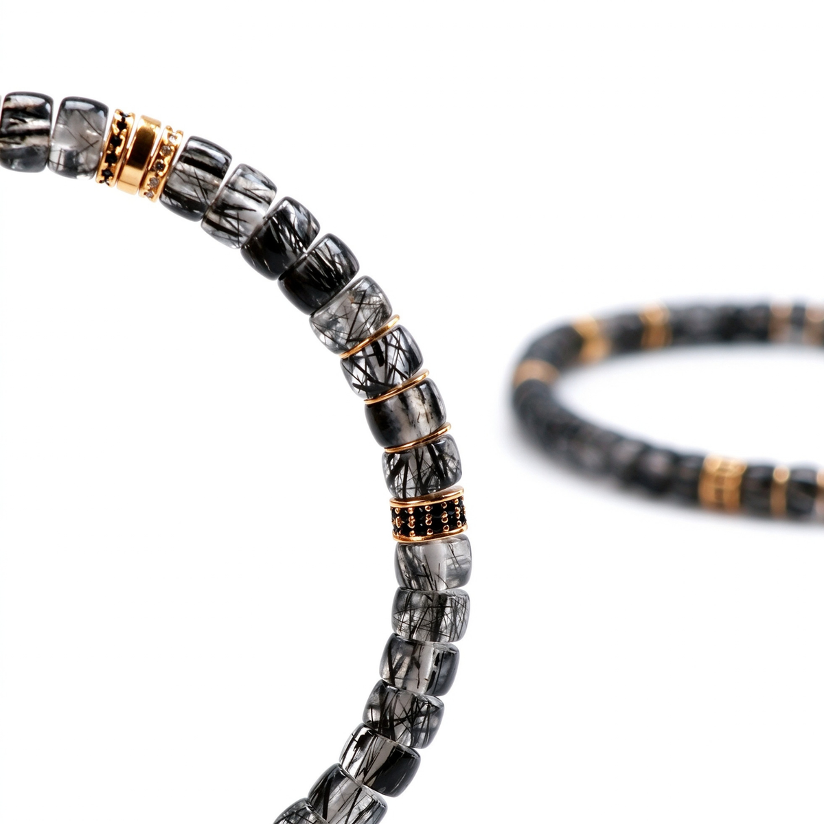 Men's Black Rutilated Quartz Disc Bracelet