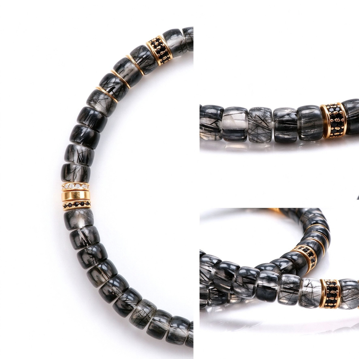 Men's Black Rutilated Quartz Disc Bracelet