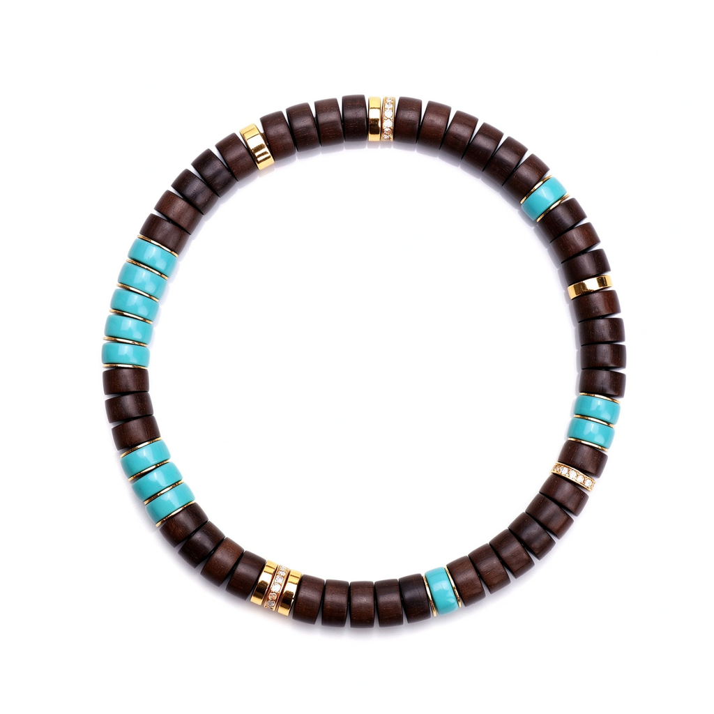Laoshan Sandalwood &amp; Turquoise Disc Bracelet