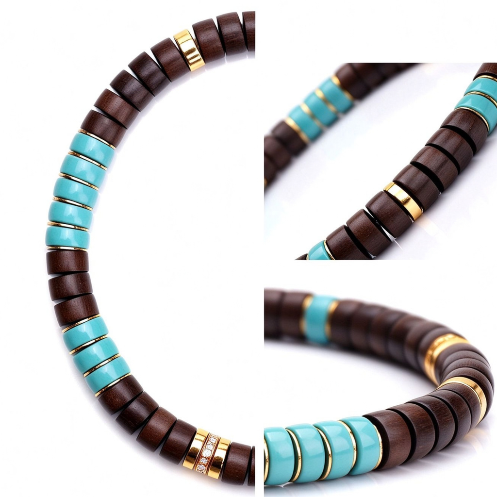 Laoshan Sandalwood &amp; Turquoise Disc Bracelet