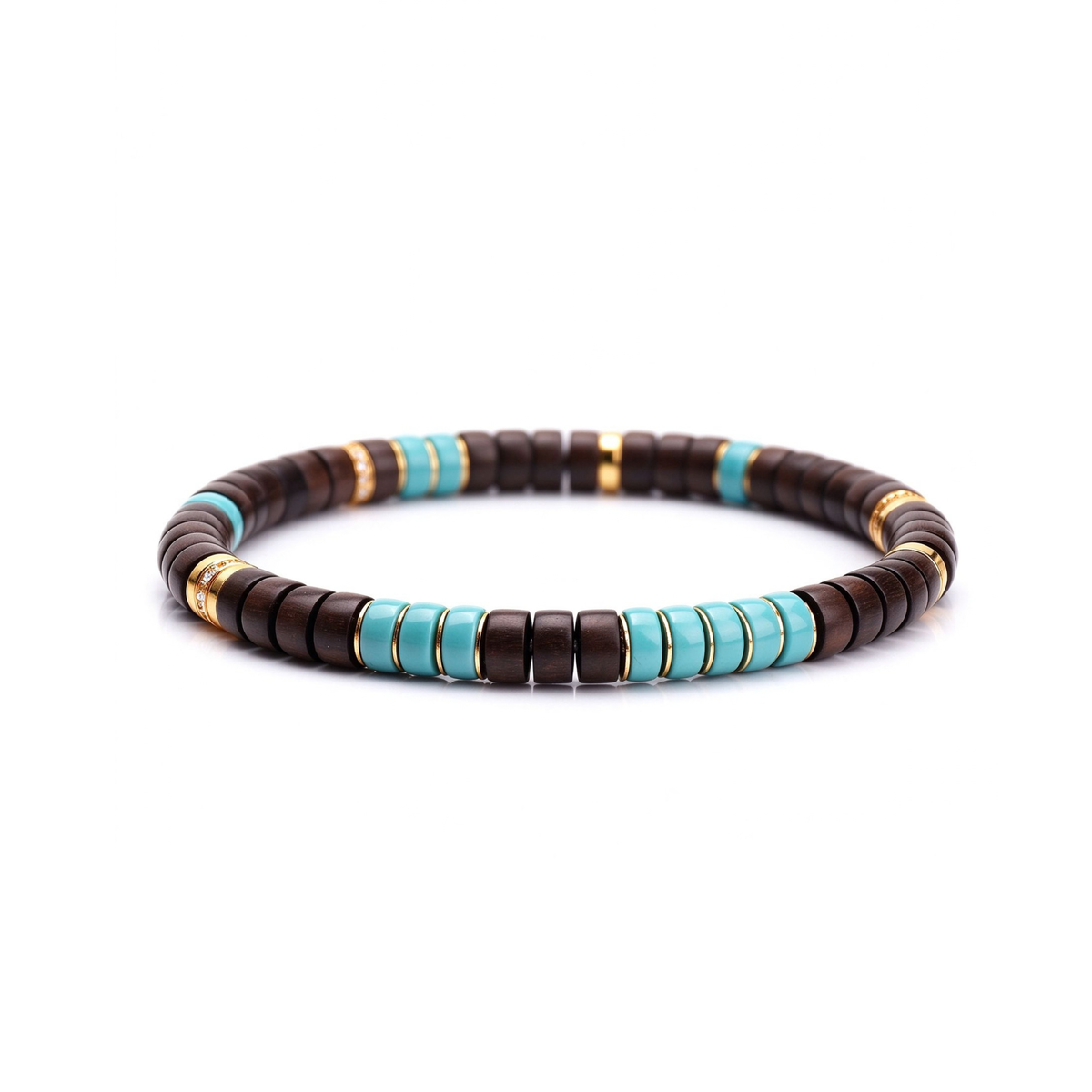 Laoshan Sandalwood &amp; Turquoise Disc Bracelet