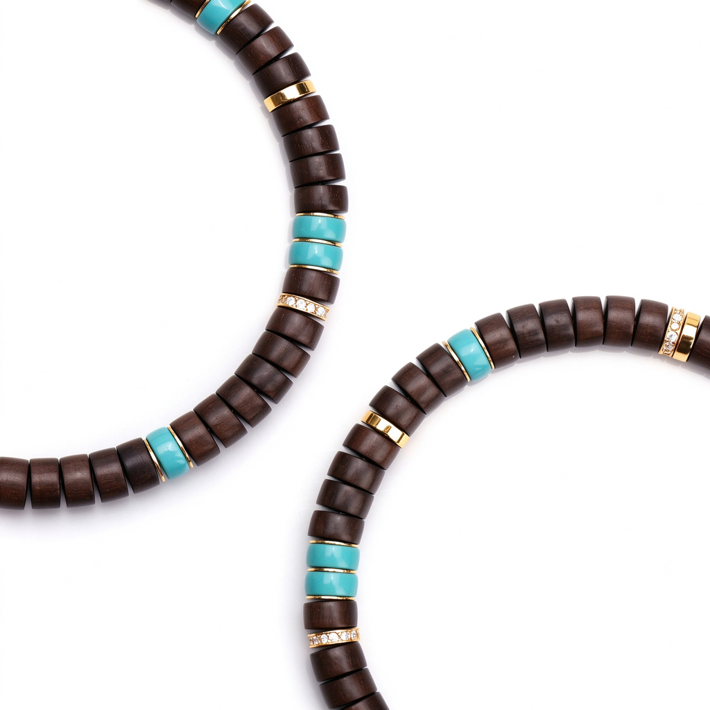 Laoshan Sandalwood &amp; Turquoise Disc Bracelet