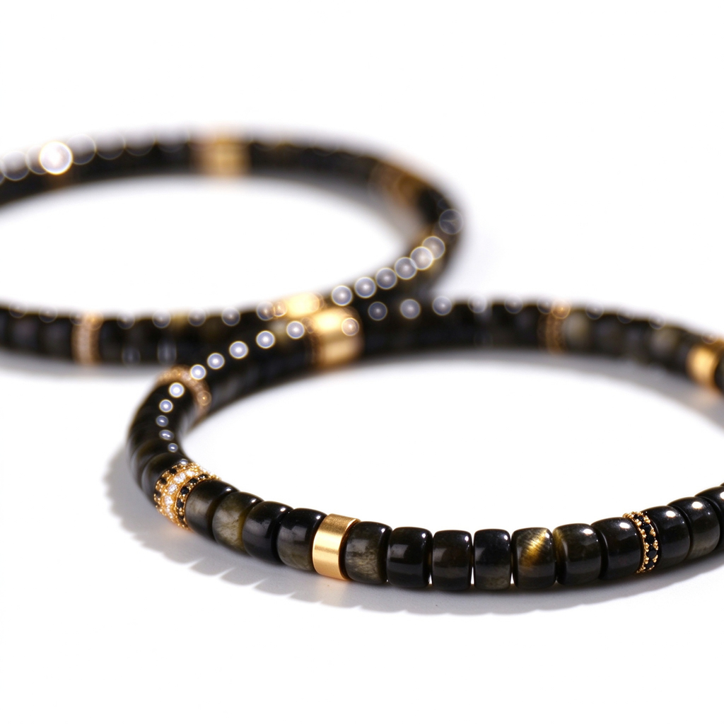 Men's Gold Sheen Obsidian Disc Bracelet