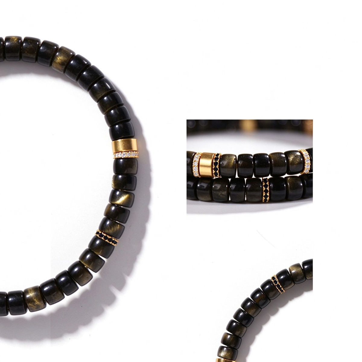Men's Gold Sheen Obsidian Disc Bracelet