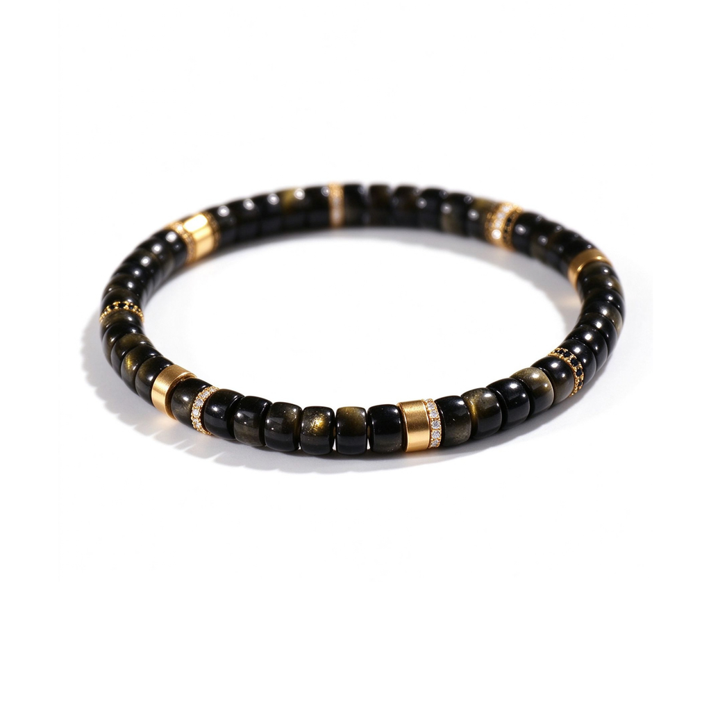 Men's Gold Sheen Obsidian Disc Bracelet