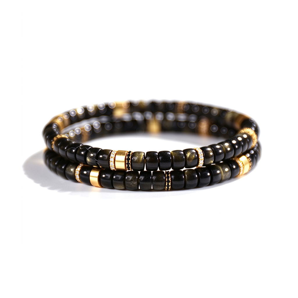 Men's Gold Sheen Obsidian Disc Bracelet