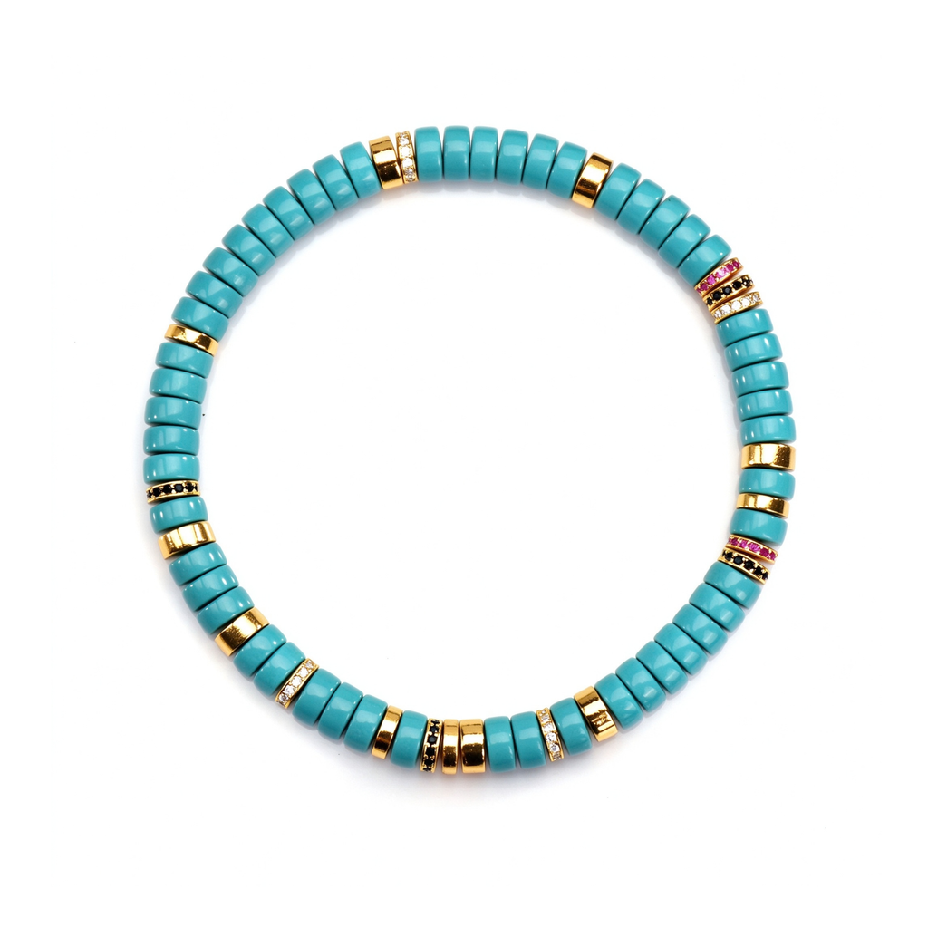 Ocean Breeze | Natural Turquoise Disc Bracelet with 18K Gold Accents