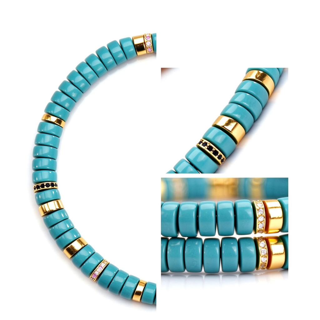 Ocean Breeze | Natural Turquoise Disc Bracelet with 18K Gold Accents