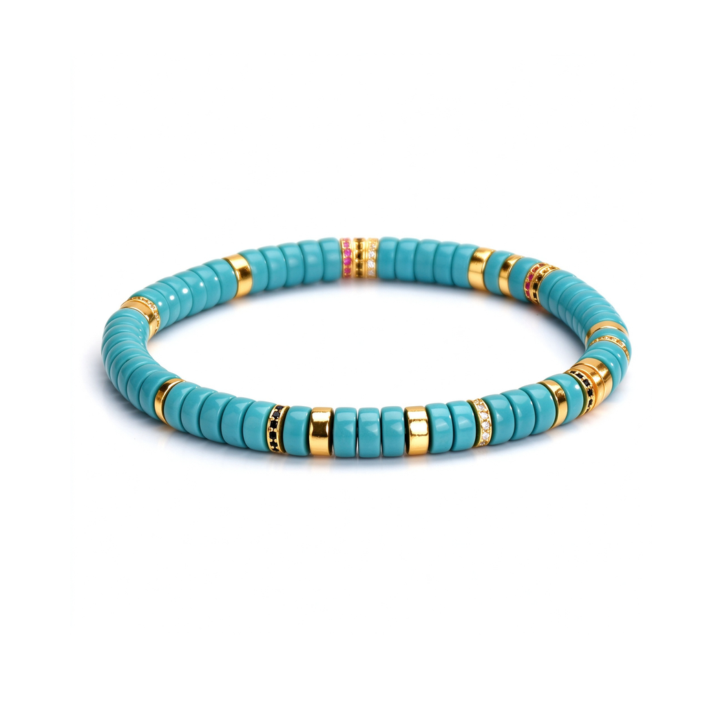 Ocean Breeze | Natural Turquoise Disc Bracelet with 18K Gold Accents