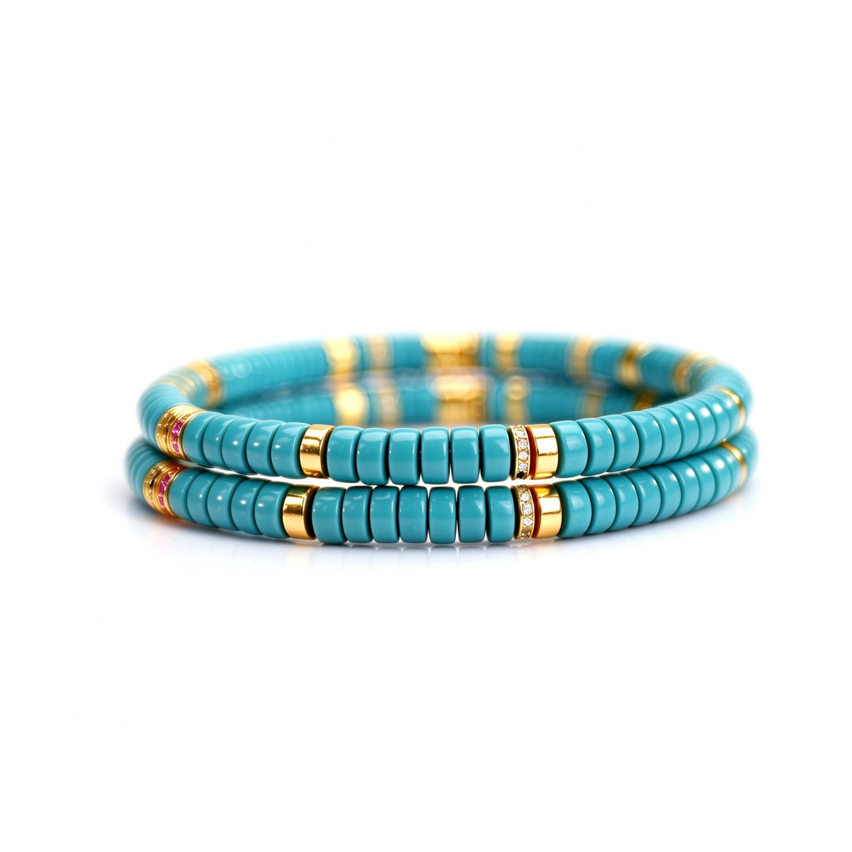 Ocean Breeze | Natural Turquoise Disc Bracelet with 18K Gold Accents