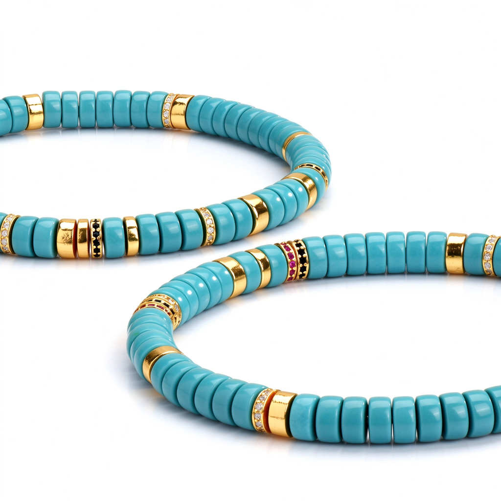 Ocean Breeze | Natural Turquoise Disc Bracelet with 18K Gold Accents