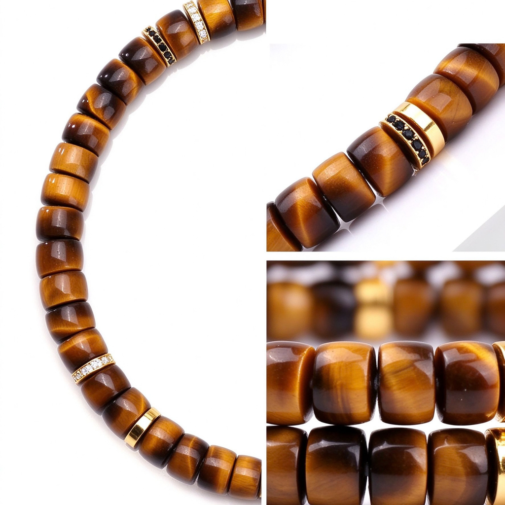 Golden Flash | Natural Tiger’s Eye Disc Bracelet with 18K Gold & Moissanite