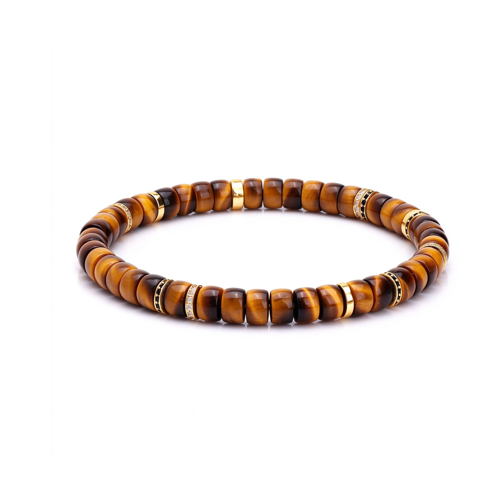 Golden Flash | Natural Tiger’s Eye Disc Bracelet with 18K Gold & Moissanite