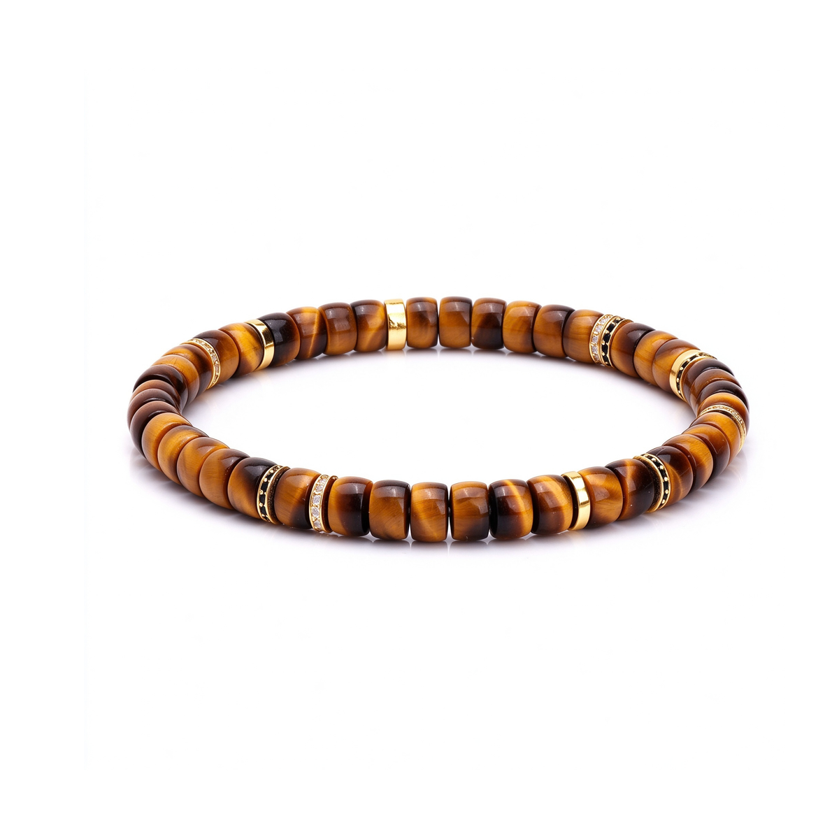 Golden Flash | Natural Tiger’s Eye Disc Bracelet with 18K Gold & Moissanite