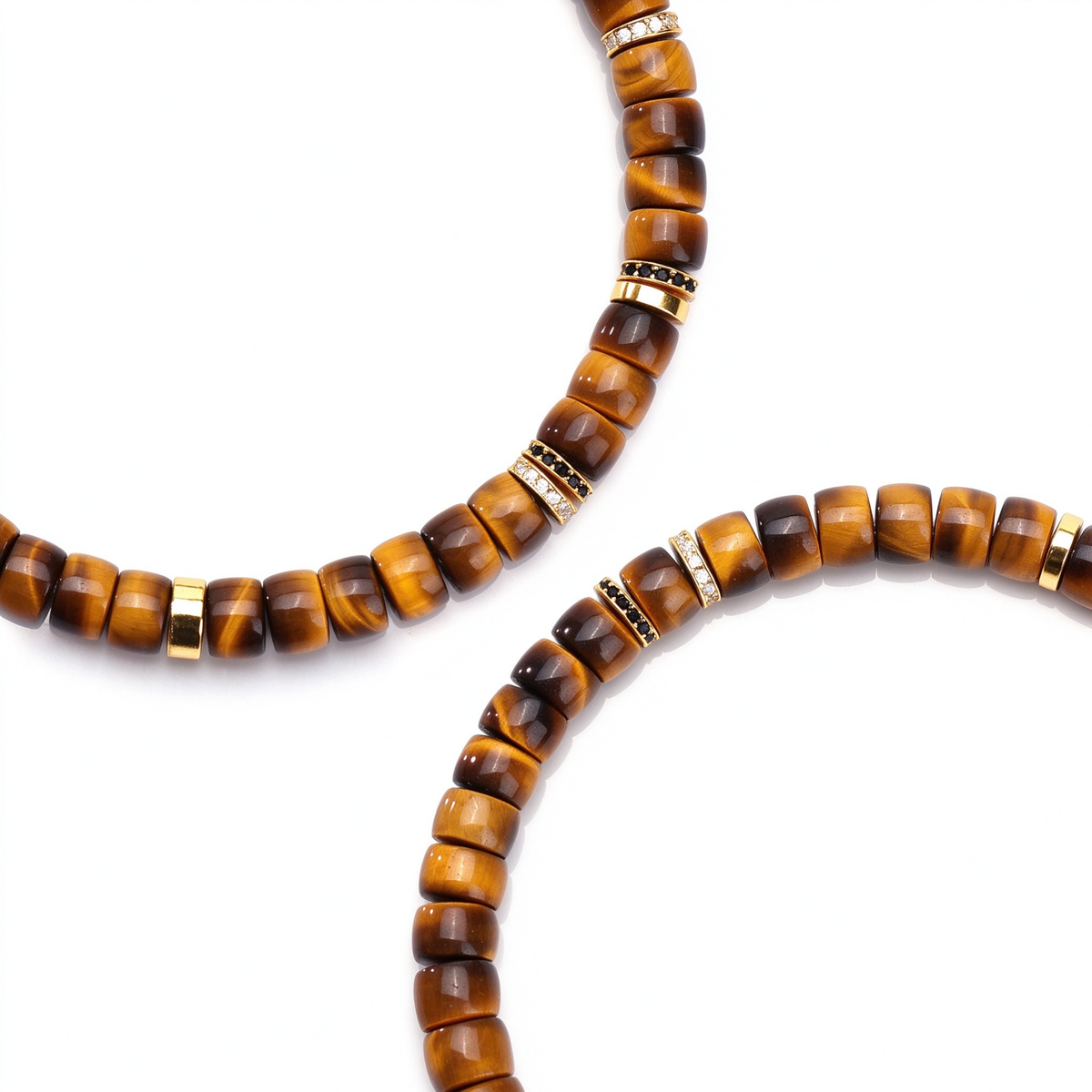 Golden Flash | Natural Tiger’s Eye Disc Bracelet with 18K Gold & Moissanite