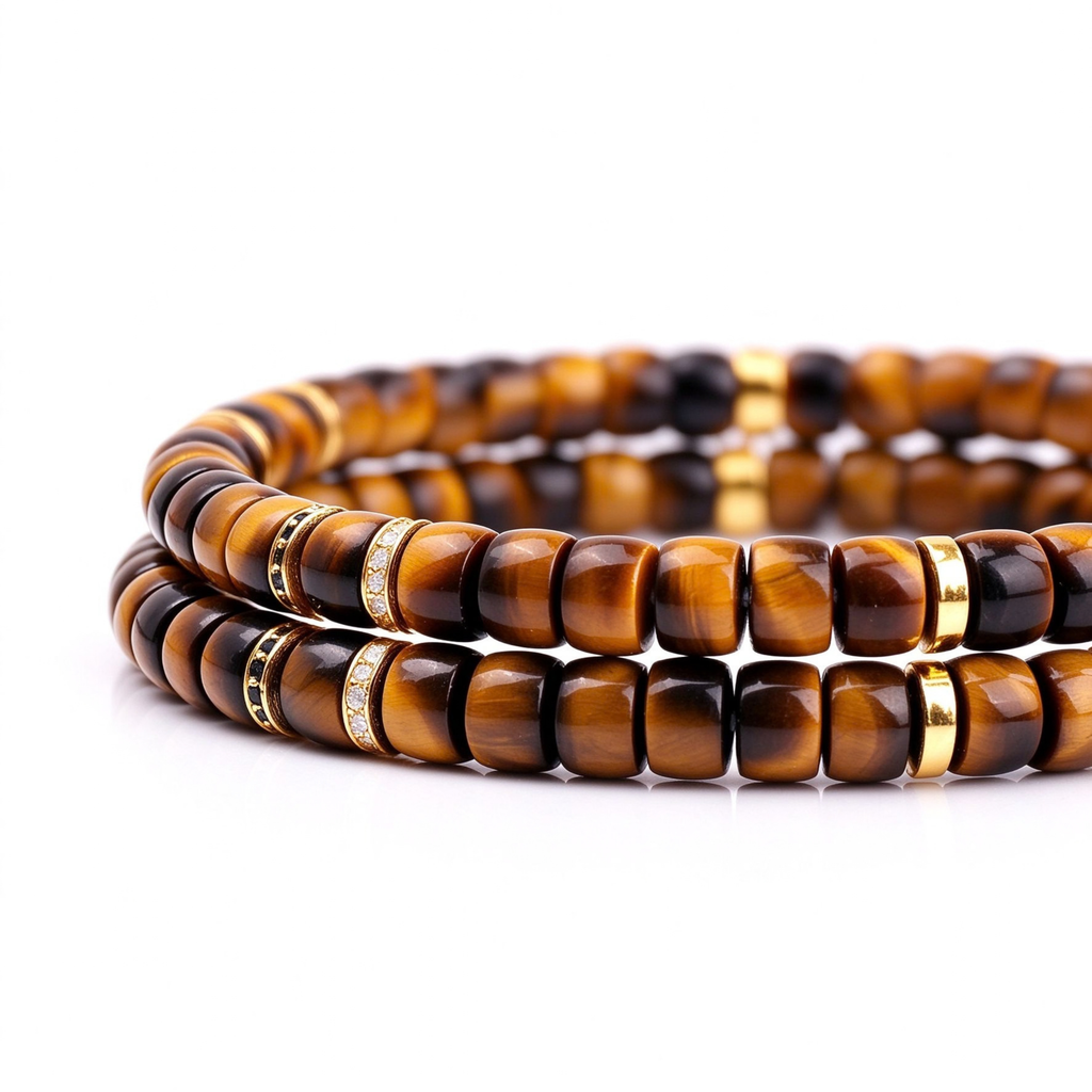 Golden Flash | Natural Tiger’s Eye Disc Bracelet with 18K Gold & Moissanite