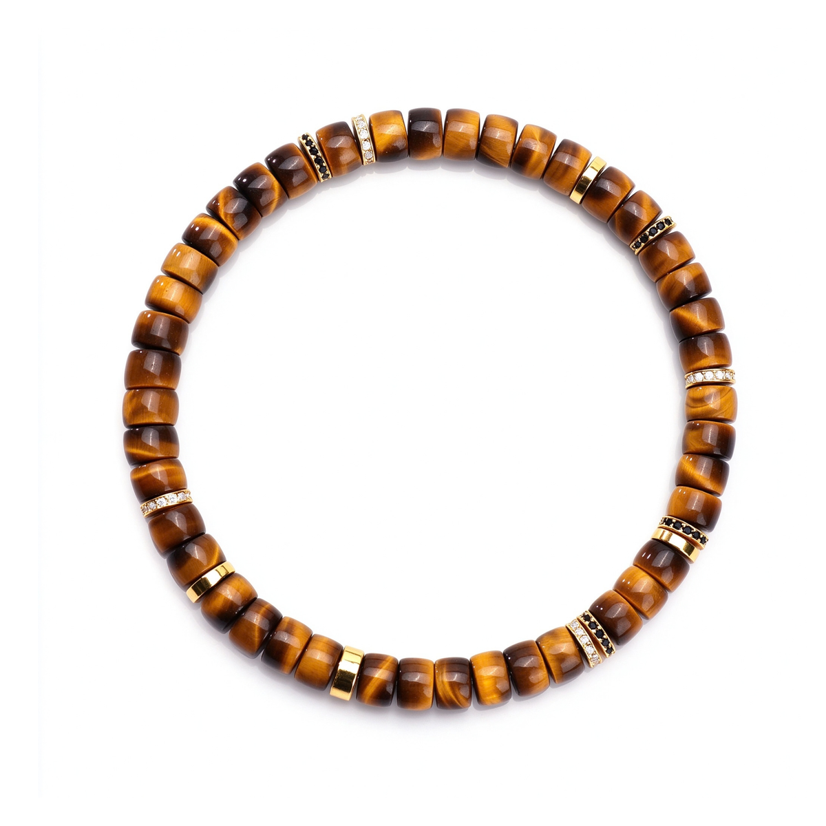 Golden Flash | Natural Tiger’s Eye Disc Bracelet with 18K Gold & Moissanite