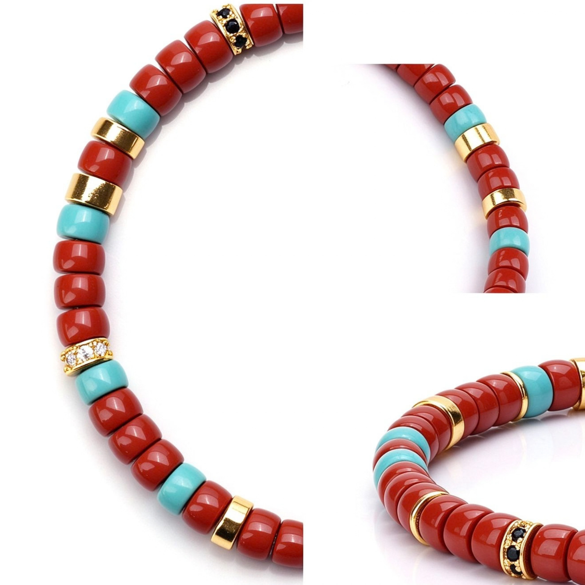 Sacred Flame & Ocean | Natural Red Agate & Turquoise Disc Bracelet