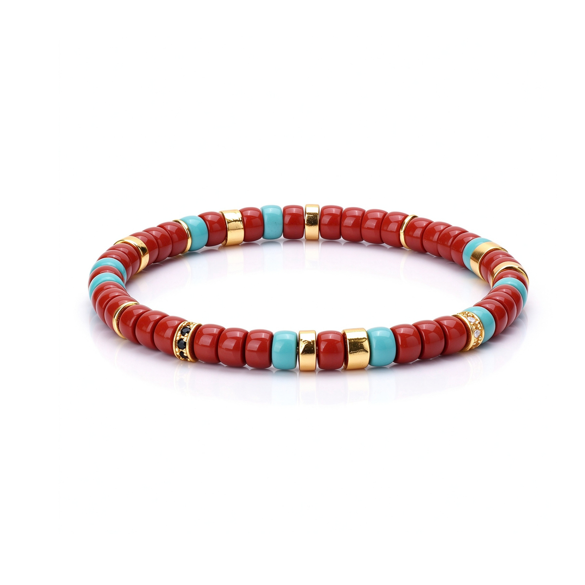 Sacred Flame & Ocean | Natural Red Agate & Turquoise Disc Bracelet