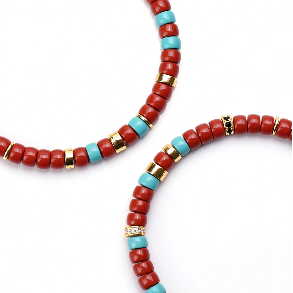 Sacred Flame & Ocean | Natural Red Agate & Turquoise Disc Bracelet