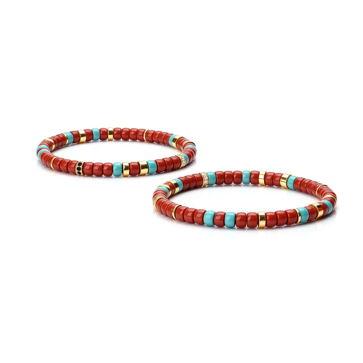 Sacred Flame & Ocean | Natural Red Agate & Turquoise Disc Bracelet